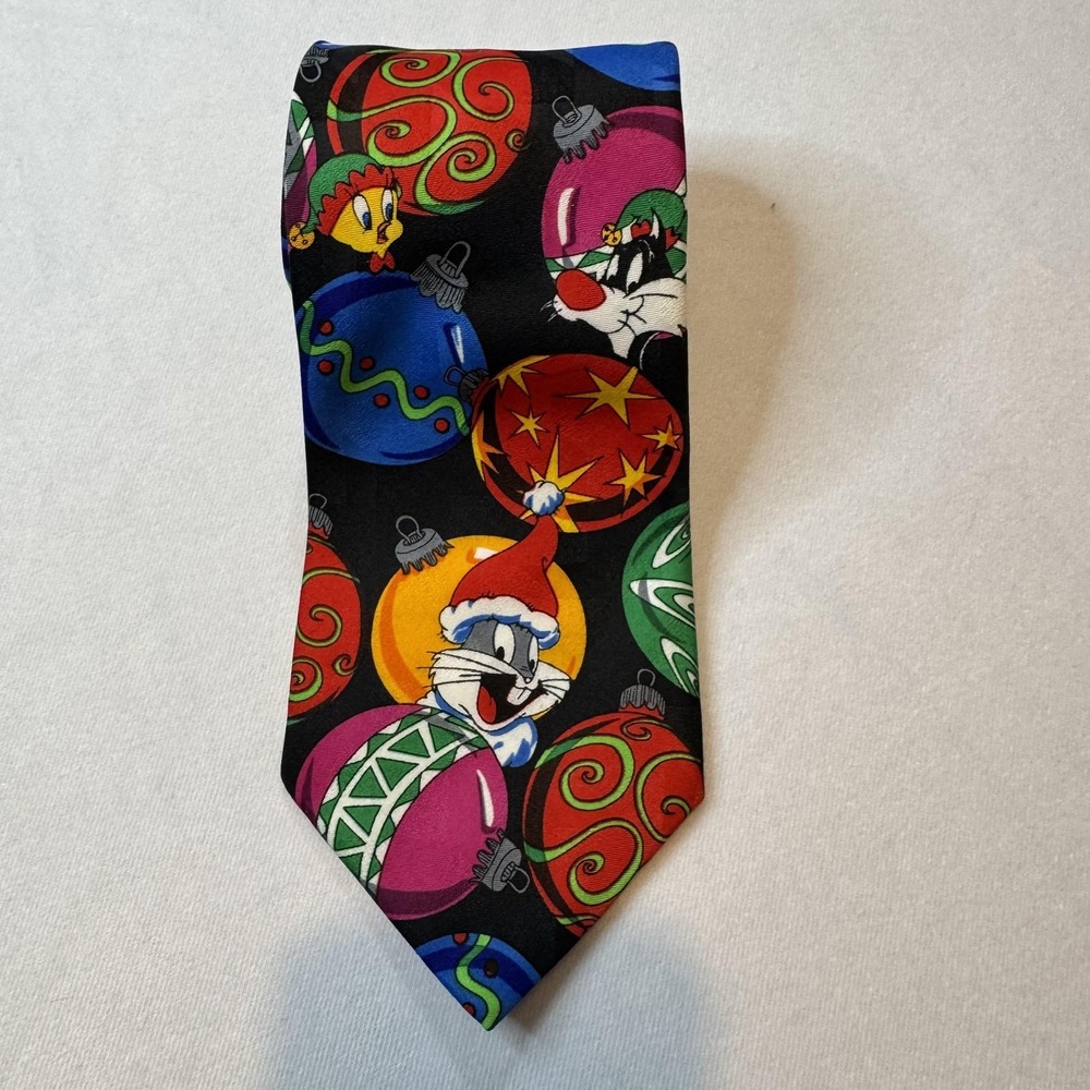 Vintage Looney Tunes Mania Christmas Tie Mens Bugs‎ Bunny Tweety Novelty 90s
